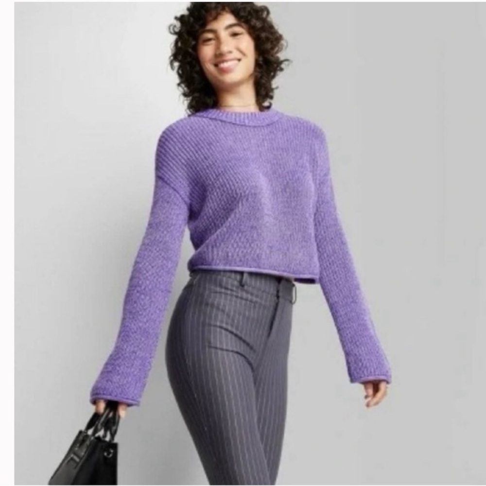 NWT Wild Fable Purple Crop Wide Sleeve Sweater - Picture 2 of 7